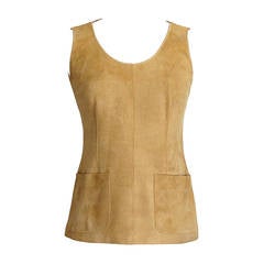 CHANEL 99A top suede camel sleeveless 38  6 classic