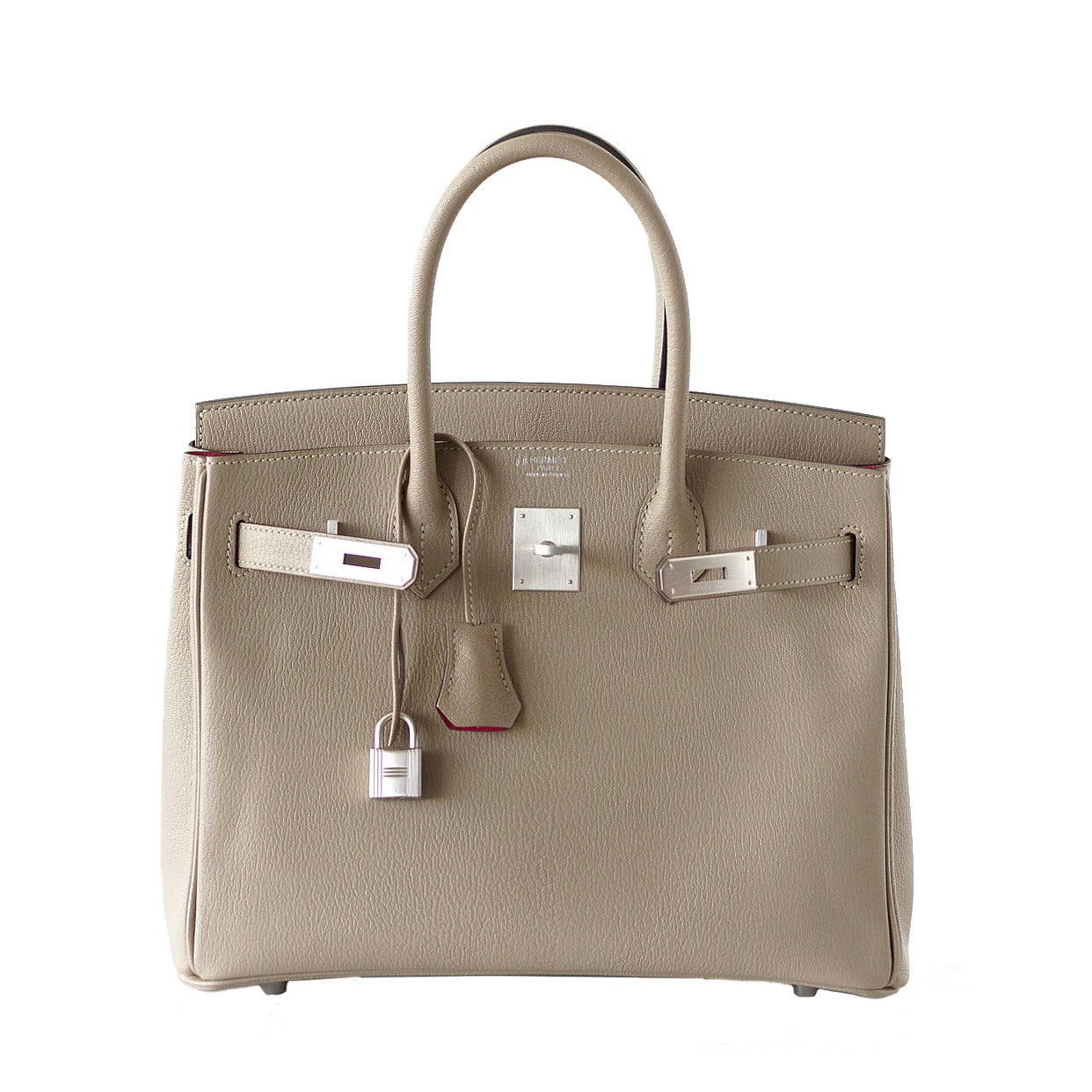 HERMES BIRKIN 30 Gris Tortourelle Rose Shocking Pink Chevre Brushed PHW