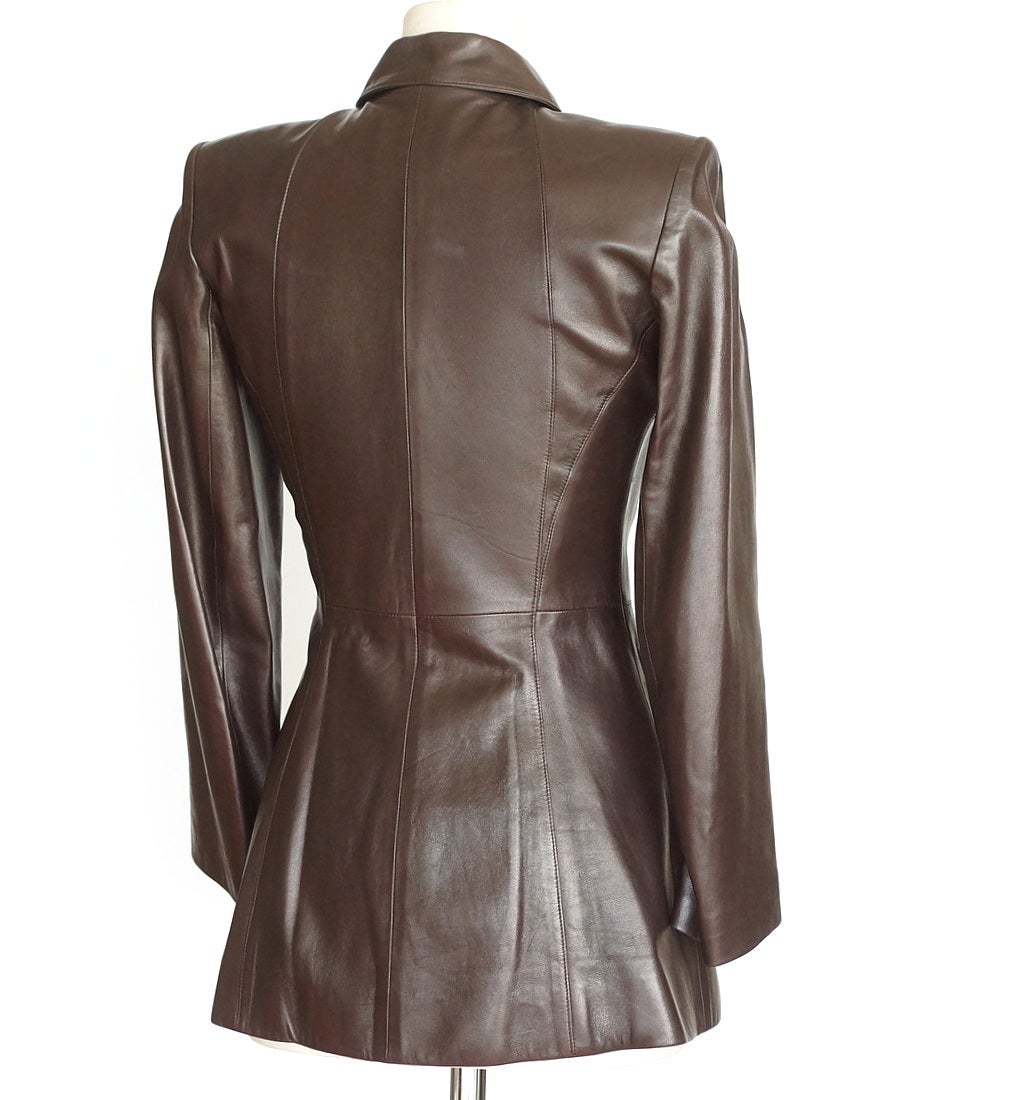 Gray HERMES vintage lambskin leather brown jacket SUPERB details 36 4 to 6