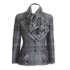 CHANEL 00A jacket black/gray tweed scarf sequin dtl  38  4