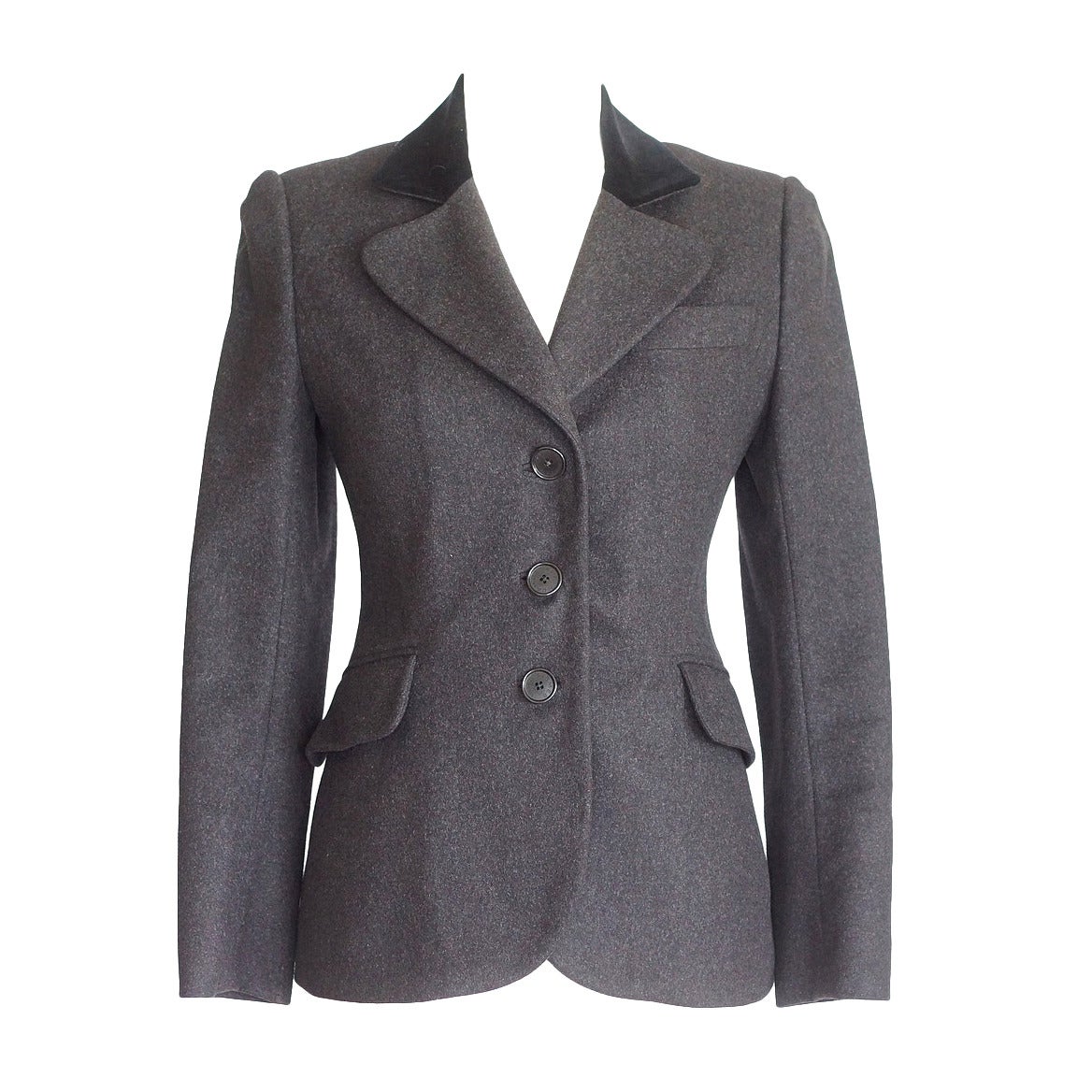 Hermes Jacket Charcoal Gray Cashmere Rear Dtl Velvet Collar Vintage 38 ...