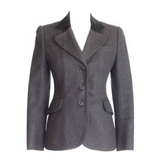 HERMES jacket charcoal gray cashmere rear dtl velvet collar vintage 38 4 / 6 4