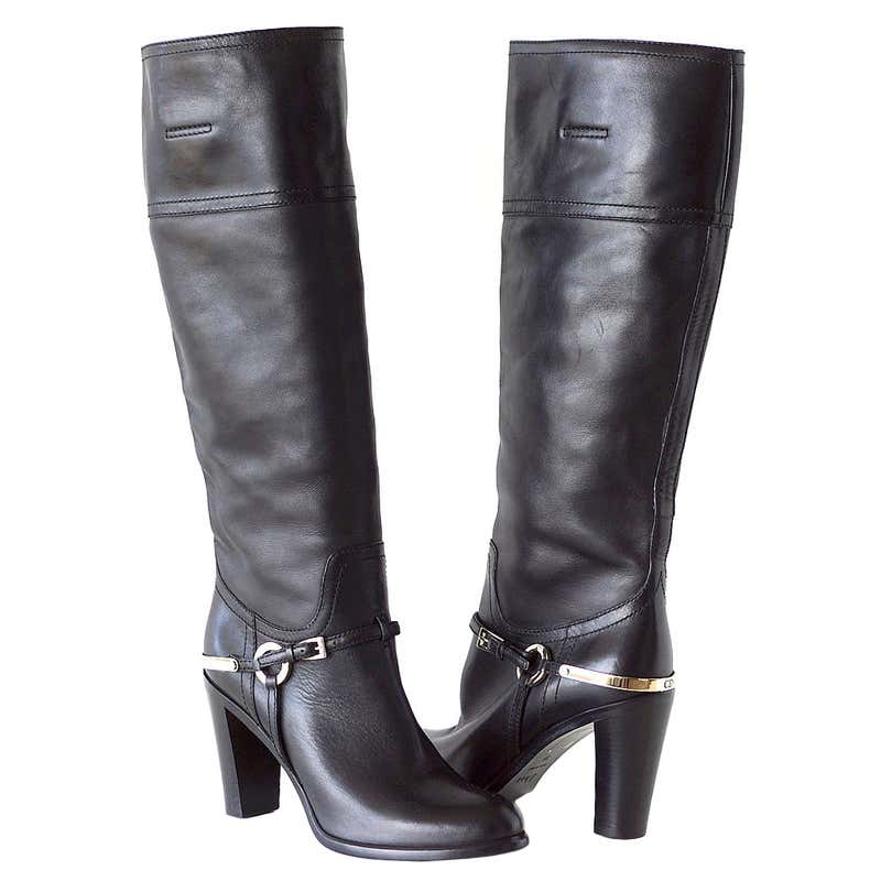 CHRISTIAN DIOR boot black knee high leather modern stirrup 39 9 at 1stDibs