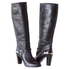 CHRISTIAN DIOR boot black knee high leather modern stirrup 39 9