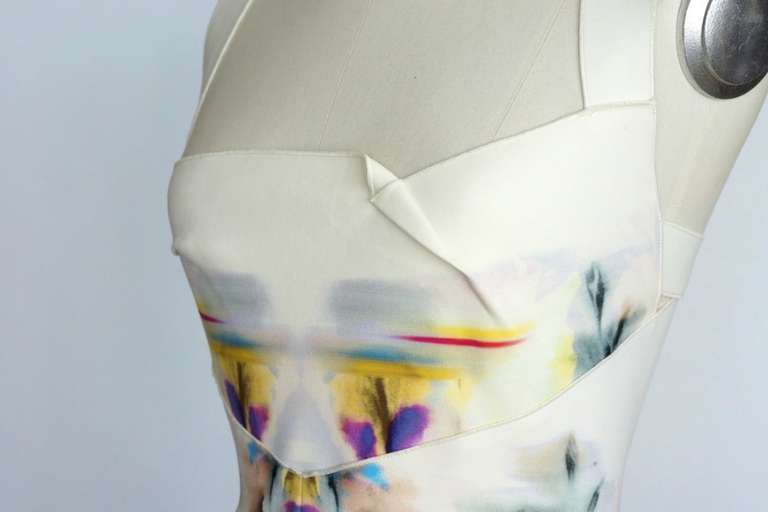 ROLAND MOURET dress exquisite watercolor 6 superb shaping In Excellent Condition In Miami, FL