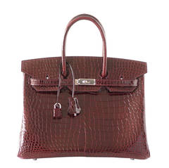 HERMES BIRKIN 35 Porosus Crocodile BORDEAUX Red Palladium Hardware