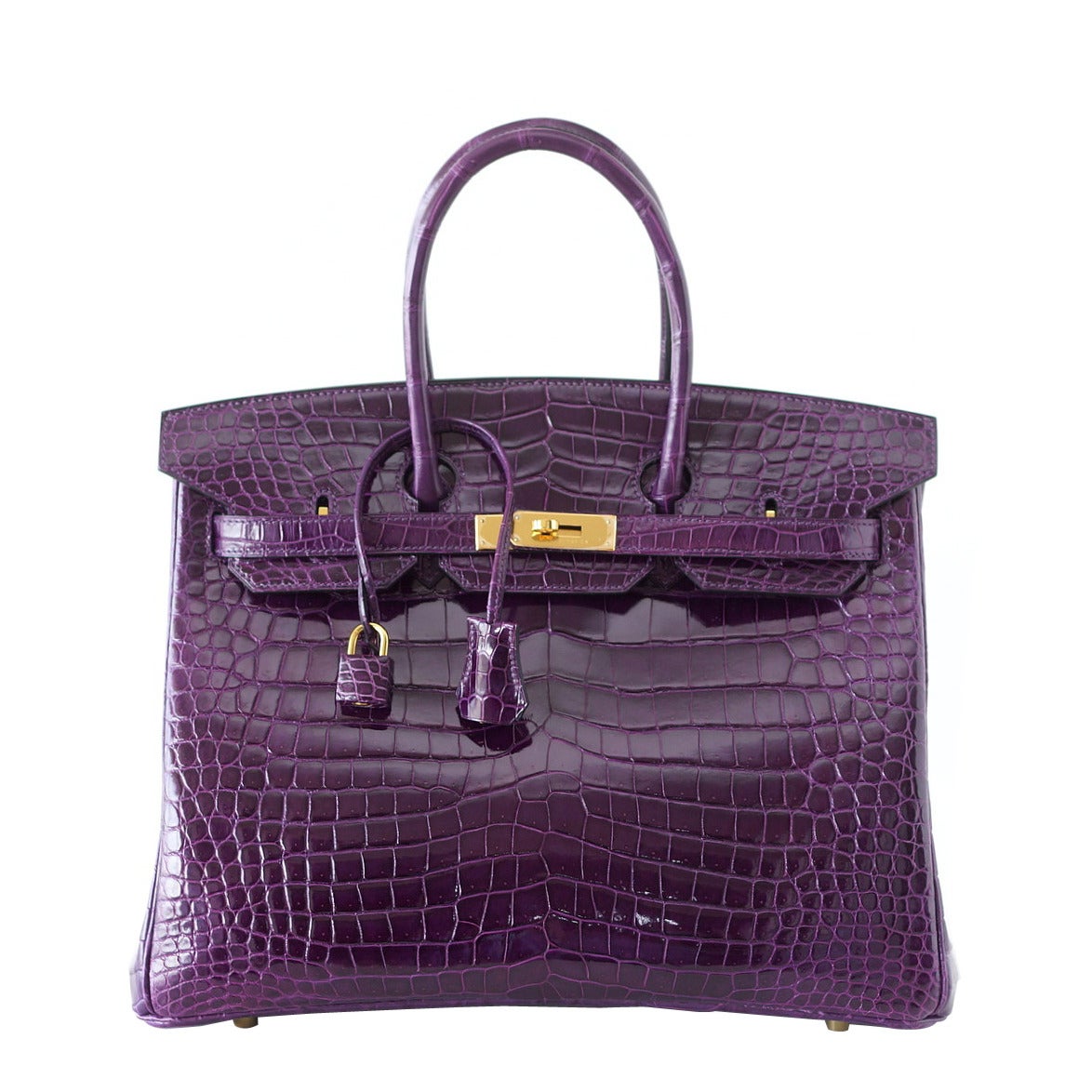 HERMES BIRKIN 35 AMETHYST porosus crocodile Gold hardware