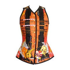 HERMES Vest CARNAVAL DE VENISE Scarf Print Exquisite Shape Vintage 38 / 4 11