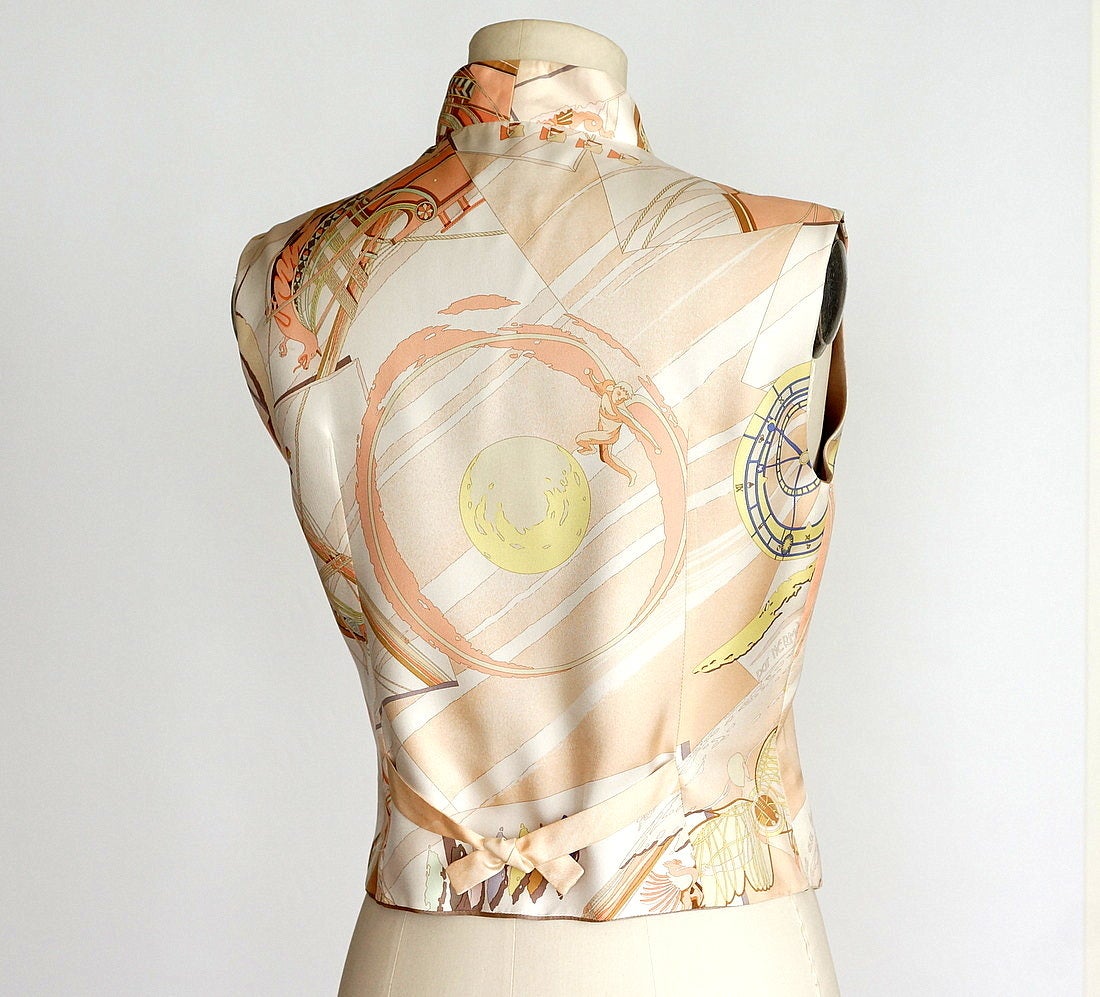 HERMES vest rare FACE AU LARGE scarf print charming soft colors 38  6
