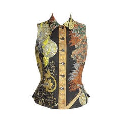 HERMES vest LES LEGENDES DE L'ARBRE Vintage scarf print 38 4 8