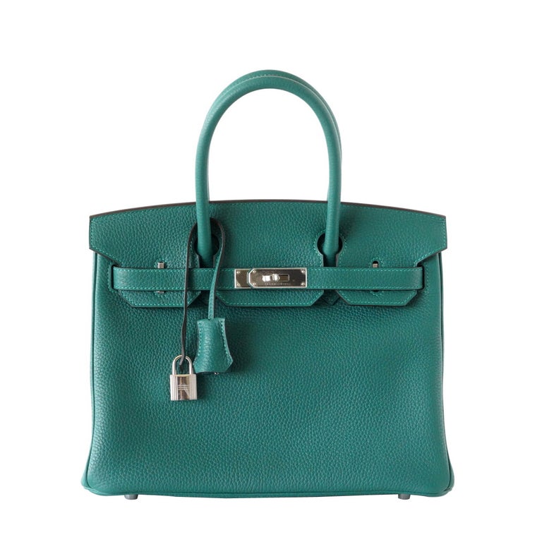 Hermes Birkin 30 Bag Exotic Emerald Toned Malachite Clemence Palladium For Sale at 1stdibs