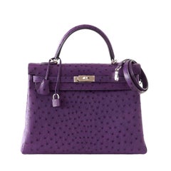 Hermes Kelly 35 Ostrich Rare Violet Violine Jewel Palladium Hardware