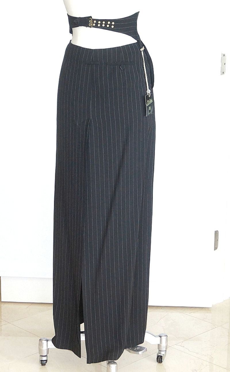 Jean Paul Gaultier Skirt Vintage Menswear Influenced Pinstripe Rear Dtl 40 6 nw In New Condition In Miami, FL