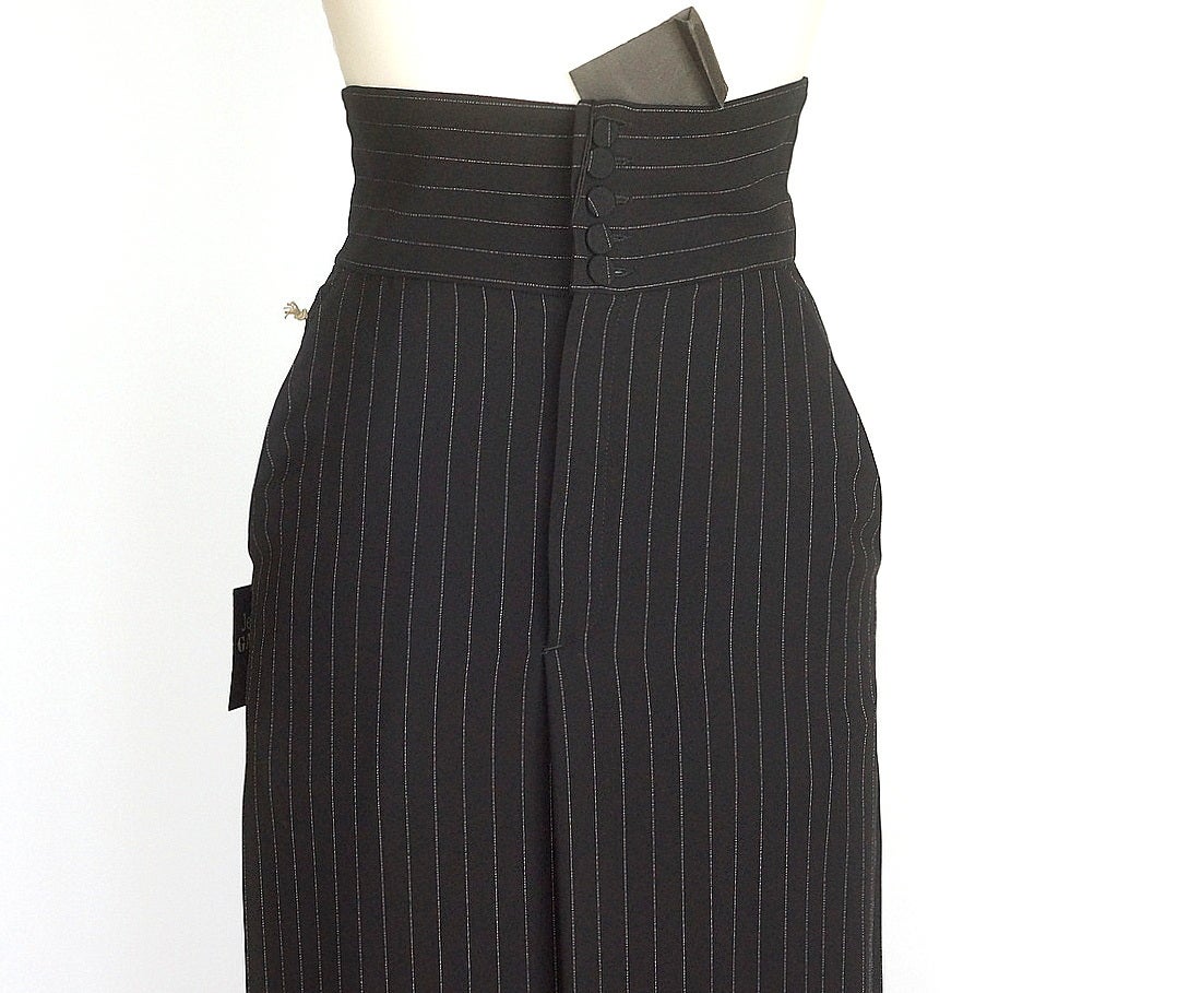 Women's Jean Paul Gaultier Skirt Vintage Menswear Influenced Pinstripe Rear Dtl 40 6 nw
