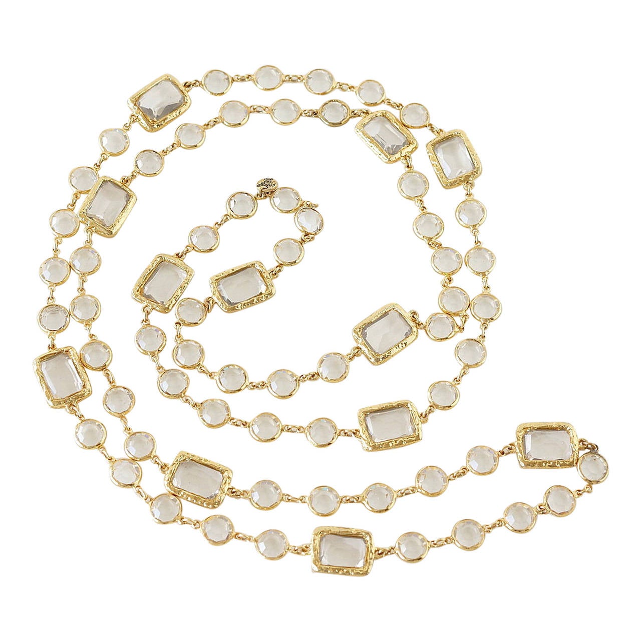 Chanel Chicklet Sautoir 1981 Vintage Necklace Rare Clear Crystals 
