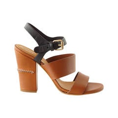 Chloe Shoe Cognac Brown and Black Block Heel Chic Sandal  39  /  9 new