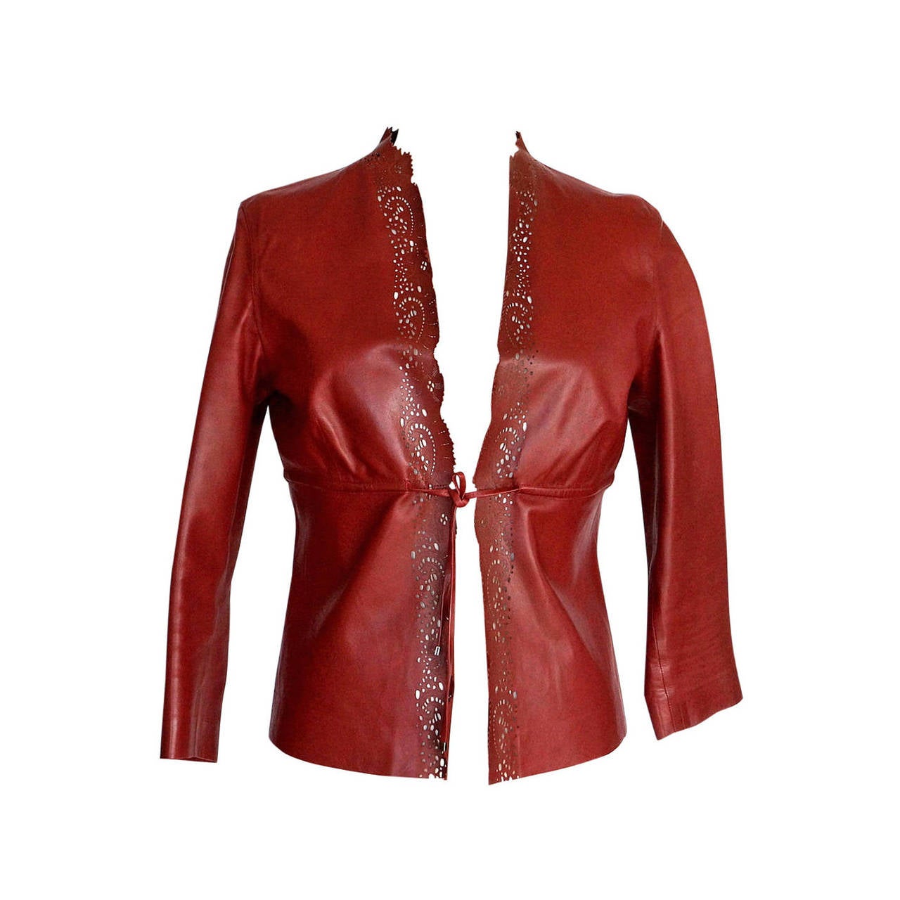 GUCCI jacket burgundy leather laser cut edges 3/4 sleeve 42 Tom Ford