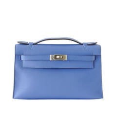 HERMES Kelly Pochette Sublime Blue Paradise Swift Palladium 5