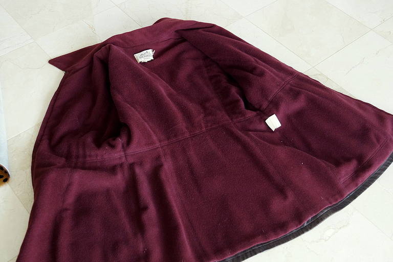 Gray Hermes Vintage Brown Leather Jacket with Bordeaux Lined Cashmere / Wool 38 / 6 For Sale