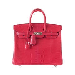 HERMES BIRKIN 25 Ultra Rare Coveted Lizard Rouge Exotic Palladium 8