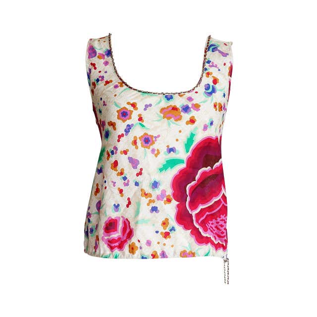 Iconic Chanel Lips, Heart and “Coco” Print Blouse Top w/CC Logo Buttons ...