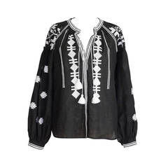 Vyshyvanka by VITA KIN top hand embroidered linen dramatic black white NEW 9