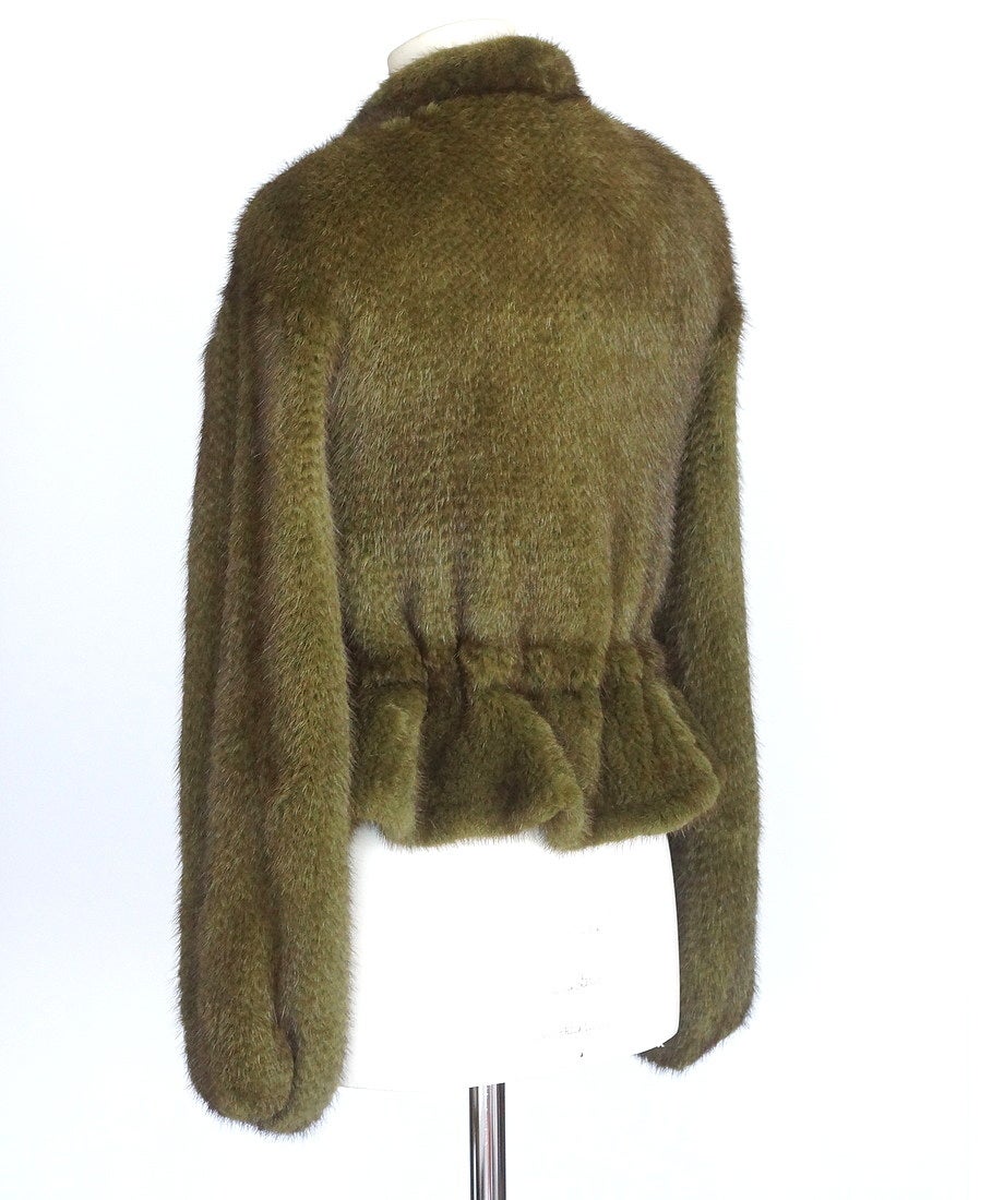 ROBERTO CAVALLI jacket Mink fur moss green drawstring 38 4 to 6 In Excellent Condition In Miami, FL