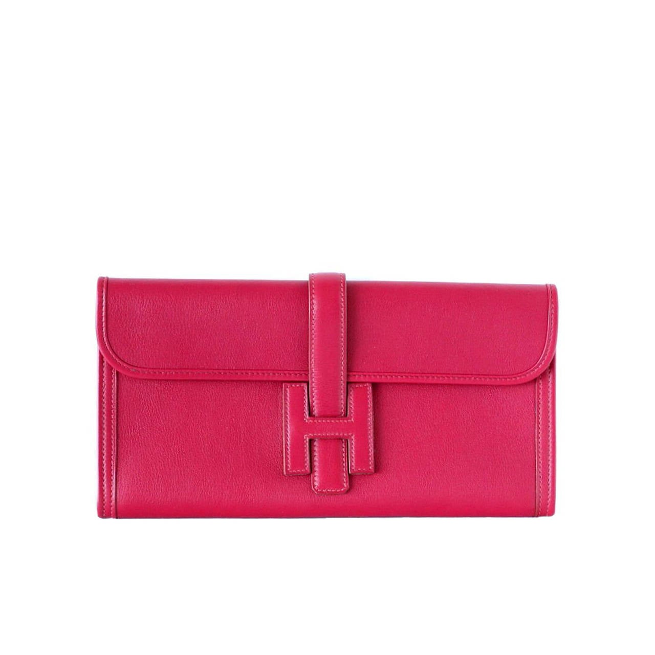 HERMES JIGE Elan Rubis Red Clutch Bag Swift 