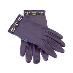 HERMES gloves vintage wrist length RAISIN Chaine D'Ancre palladium hardware 7 8