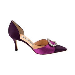 MANOLO BLAHNIK D'Orsay satin pump Hot magenta large jewel 7.5  37.5 New