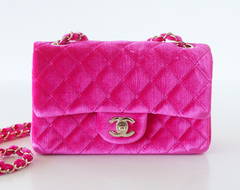 CHANEL bag mini rectangular velvet Fuchsia pink gold hardware