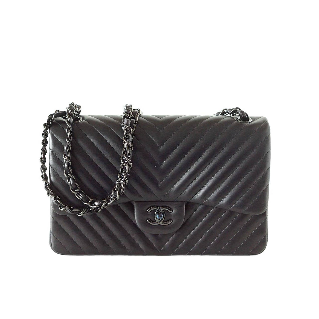 Chanel Classic Double Flap Bag Chevron Crumpled Metallic Patent Medium at  1stDibs