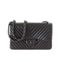 CHANEL bag Chevron So Black jumbo classic double flap quilted NeW
