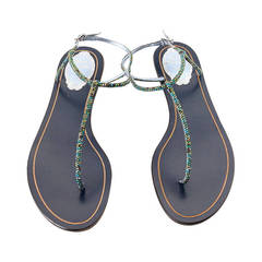 RENE CAOVILLA shoe flat jewel encrusted thong sandal 39 9 Mint