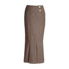 CHANEL Skirt Light Brown Box Pleat Hem No5 Buttons 36 4 1