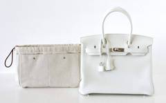 HERMES BIRKIN 30 bag stark WHITE Clemence palladium w/ Fourbi insert