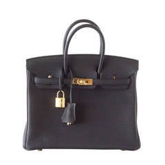 HERMES BIRKIN bag 25 Black gold hardware togo leather timeless beauty