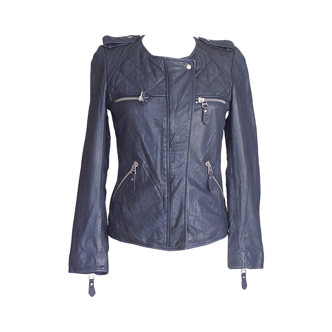 Isabel Marant Etoile Jacket Ink Blue Kady Leather Moto 38 Fits 4 To Isabel Marant Etoile Jacket Ink Blue Kady Leather Moto 38 Fits 4 To 6 Nwt For