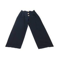 CHANEL Vintage Wide Leg High Waist Pant Large CC Sunburst Buttons 36 4 9