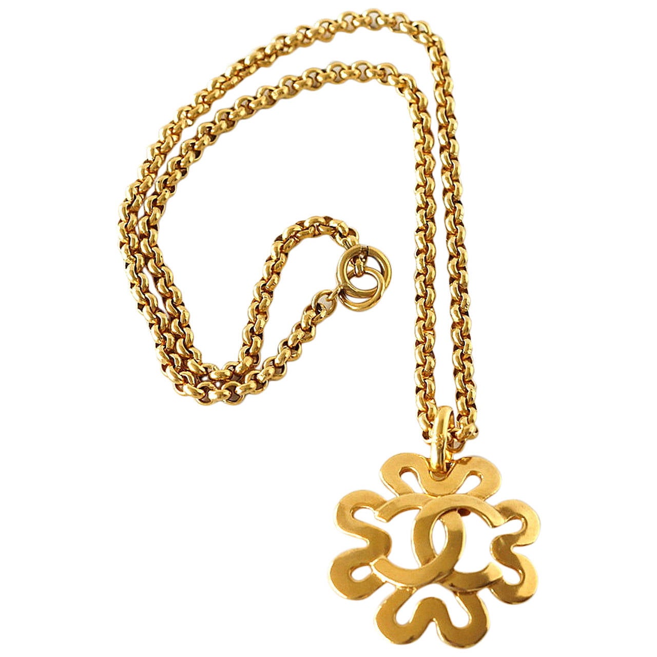 Chanel Vintage Necklace Cutout Flower Large CC