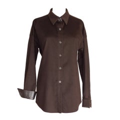 Agnona Shirt Cashmere and Leather Details Rich Chocolate Brown 46
