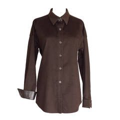 AGNONA Shirt Cashmere and Leather Details Rich Chocolate Brown 46 7