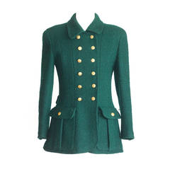 Chanel Jacket Rich Green Heaps Gold CC Buttons Vintage Fits 40 /  6