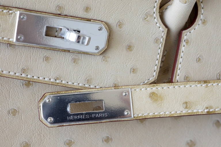 HERMES BIRKIN 35 very rare PARCHEMIN Ostrich Palladium hardware at ...