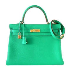 HERMES KELLY 35 Bag Menthe Retourne Gold Hardware Very Rare 10