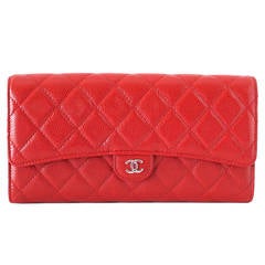 CHANEL bag clutch travel wallet passport holder red caviar fabulous