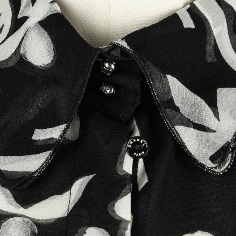 Chanel 04S Blouse Top Silk Chiffon Floral Print Beautiful Details 42 / ...