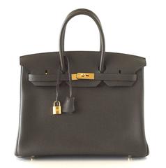 Hermes Birkin 35 Bag Rare Vert Bronze Olive Veau Trekking Leather Gold Hardware