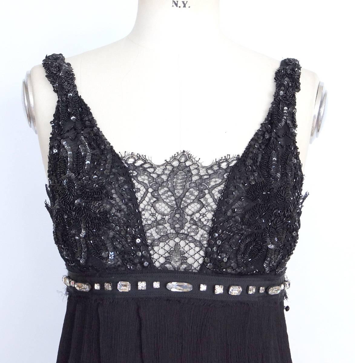 Black Collette Dinnigan Dress Lace Beading and Stones S New For Sale