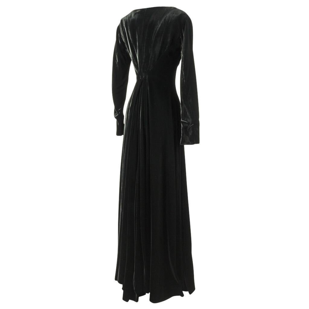 Hermes Vintage Black Velvet Dress Plunging V English Riding Influence 4 to 6 3